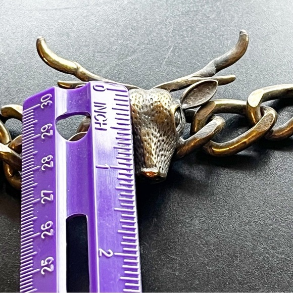 Western Women Dear Stag Head Gold Chain Link Bracelet Rodeo Huntress Biker Brass - Picture 9 of 11